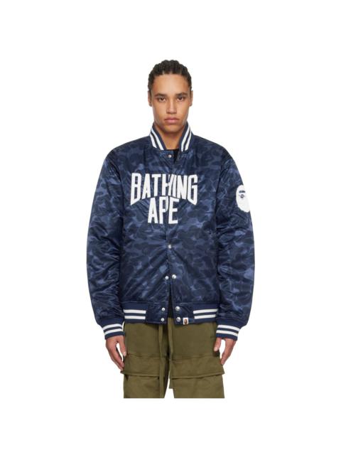 Navy Solid Camo NYC Logo Varsity Bomber Jacket