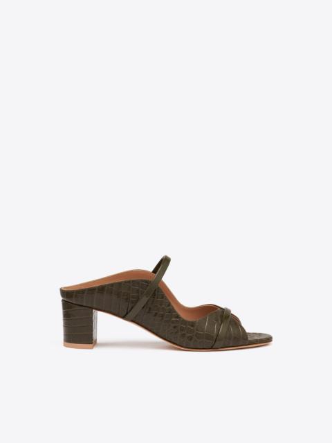 MALONE SOULIERS Norah 45 Dark Green Croc-Embossed Leather Sandals
