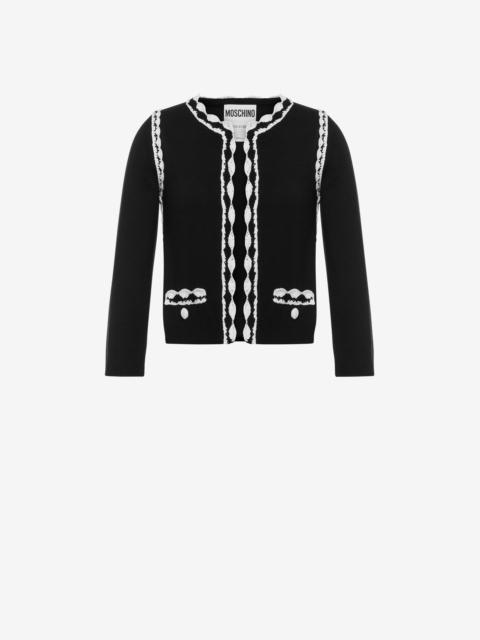 Moschino CROCHET DETAILS WOOL CARDIGAN