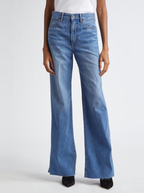 Veronica Beard Taylor High Waist Raw Hem Wide Leg Jeans in Bright Lakeshore at Nordstrom