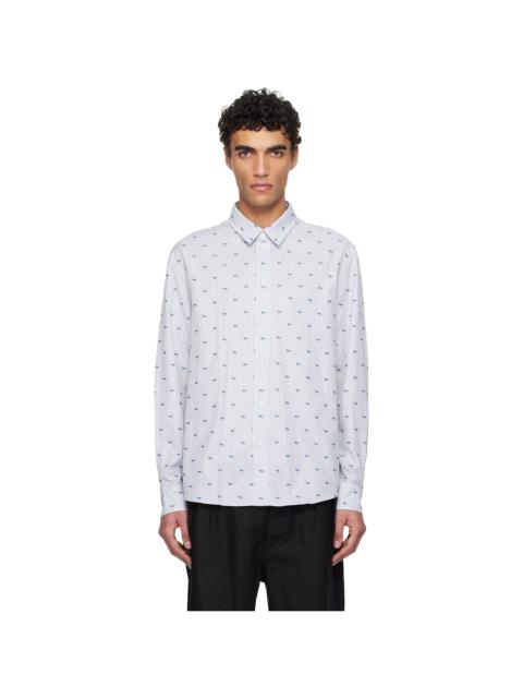 Maison Kitsuné Gray & White Profile Fox Casual Striped Shirt