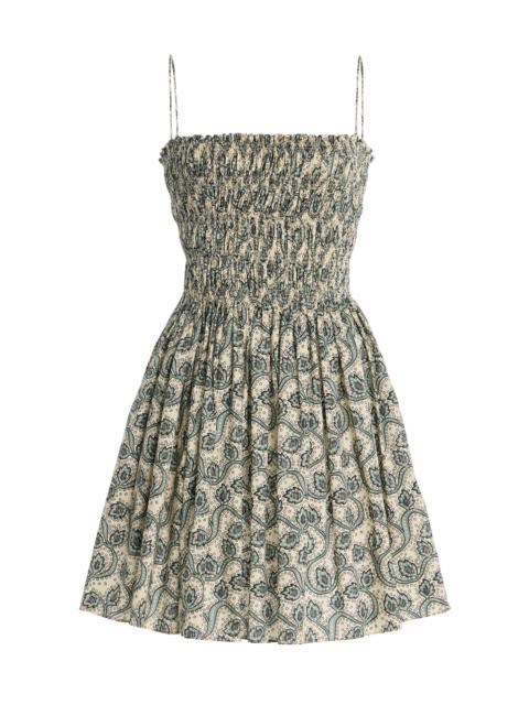 MATTEAU Shirred-Bodice Cotton Mini Dress print