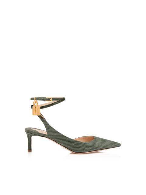 TOM FORD LIZARD-EFFECT SUEDE LEATHER PADLOCK SLINGBACK