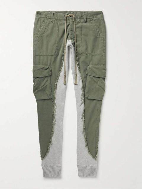 Greg Lauren Baker 50/50 Tapered Jersey-Trimmed Frayed Cotton Sweatpants