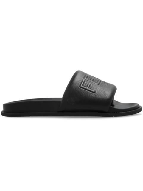 FENDI Fendi Leather Roma Wide Band Slides Black