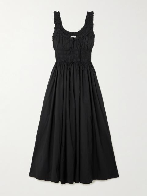 DÔEN Emmaretta Tie-detailed Shirred Organic Cotton-voile Midi Dress