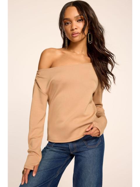RAMY BROOK Esme Satin Knit Off-The-Shoulder Luxe Sweatshirt