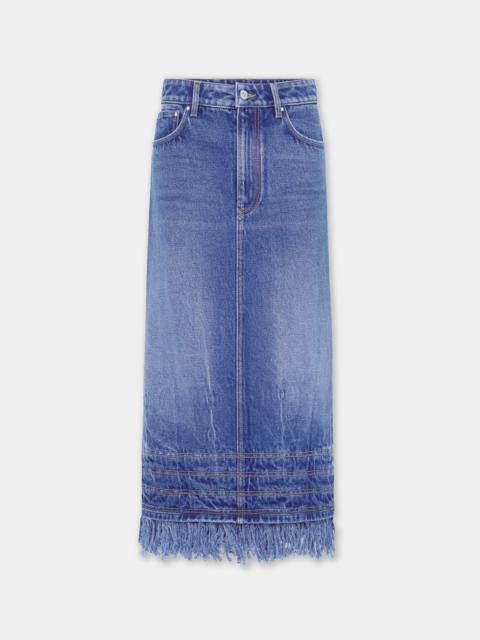 rabanne MIDI SKIRT IN WASHED DENIM WITH FRINGES