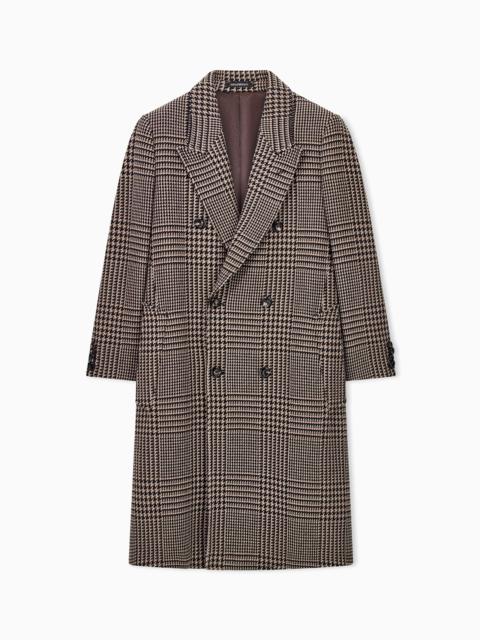 EMPORIO ARMANI DOUBLE-BREASTED VIRGIN WOOL COAT IN PRINCE OF WALES TWEED