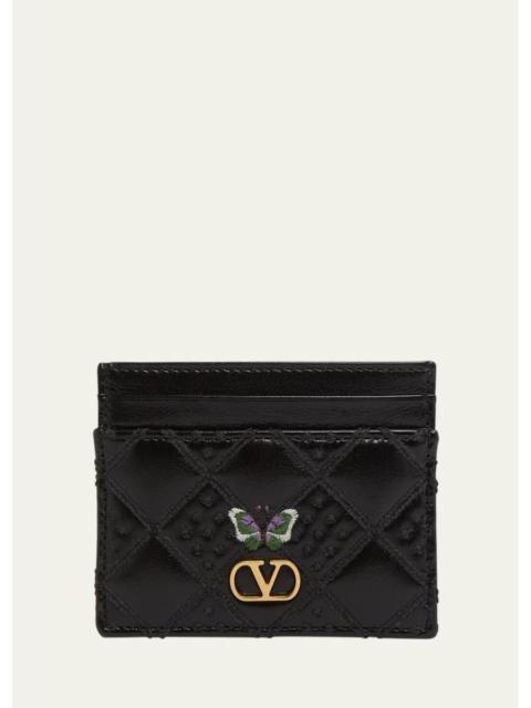Valentino Leather VLogo Butterfly Card Holder