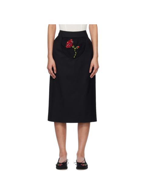 Simone Rocha Black Embellished Flower Peek-A-Boo Midi Skirt