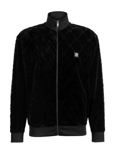 HUGO RELAXED-FIT STRETCH-VELVET SWEATSHIRT WITH SIGNATURE CHAIN PATTERN