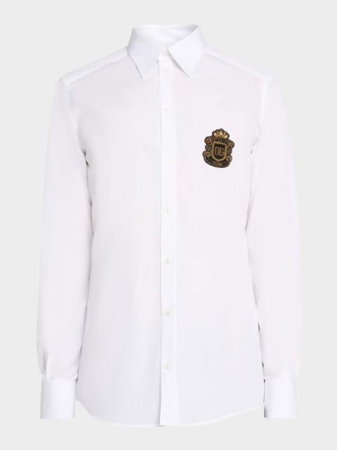 Dolce & Gabbana Men's Cotton Heraldic-Patch Button-Down Shirt