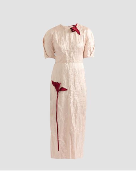 Erdem EMBROIDERED TEXTURED SATIN MIDI DRESS