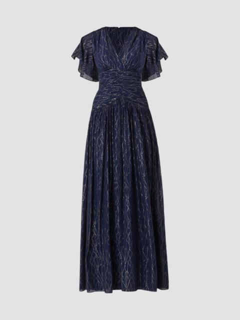 Shoshanna Women's Lilly Abstract Metallic Chiffon Surplice Maxi Dress - Indigo