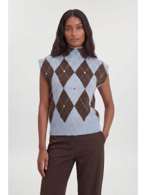 KAREN MILLEN Studded Argyle Wool Blend Cosy Knitted Top