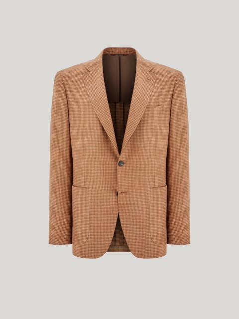 Canali RUST-BROWN WOOL, SILK AND LINEN MODERN-FIT JACKET WITH CHECK PATTERN