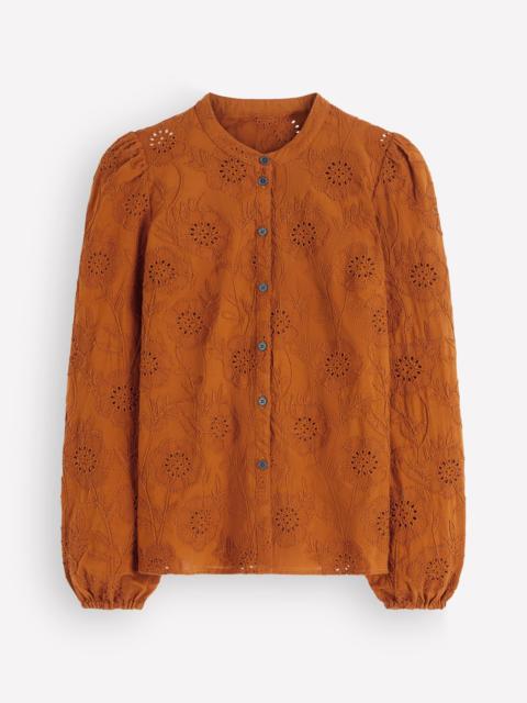 BODEN Broderie Cotton Top-Sugar Almond