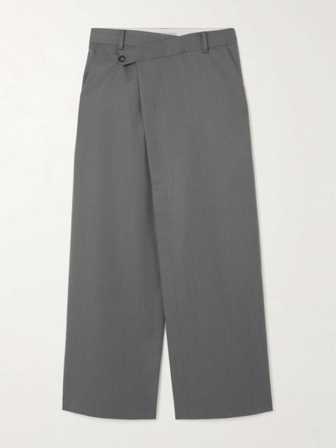 + NET SUSTAIN asymmetric wool-blend twill maxi wrap-effect skirt