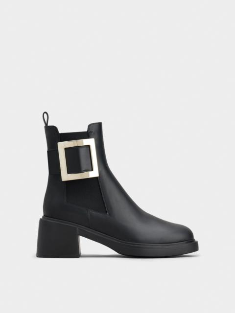 Roger Vivier Viv' Rangers Metal Buckle Chelsea Boots in Leather