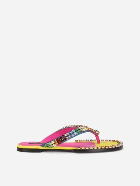 Dolce & Gabbana Leather thong sandals with multi-colored crystals