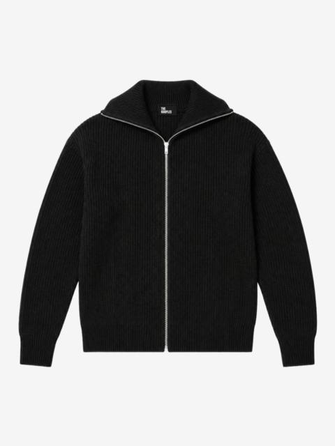 The Kooples BLACK WOOL ZIP-UP CARDIGAN