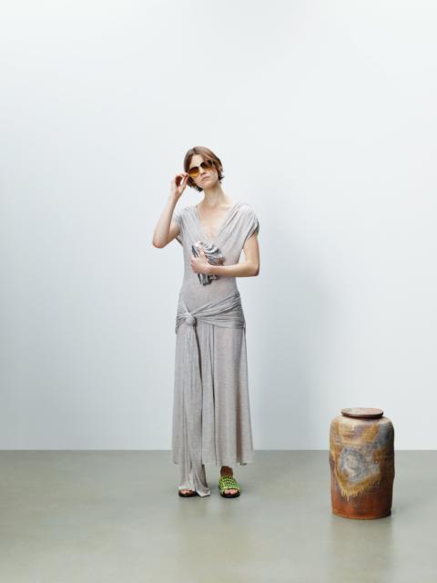 JW Anderson WOMENS KNOTTED WAIST LONGLINE DRESS IN OATMEAL MELANGE