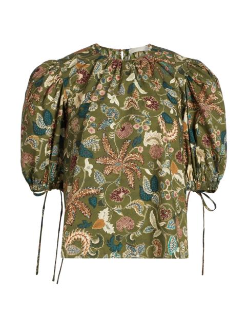 ULLA JOHNSON Women's Coralie Floral Poplin Blouse - Lichen