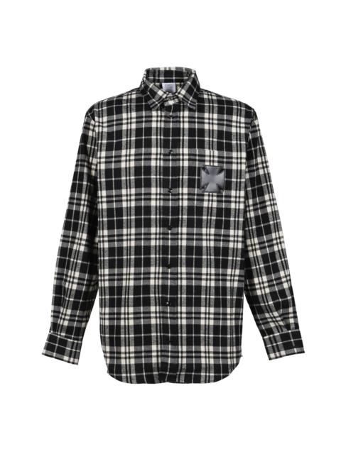 LEATHER CROSS FLANNEL SHIRT / BLK CRM CHECK