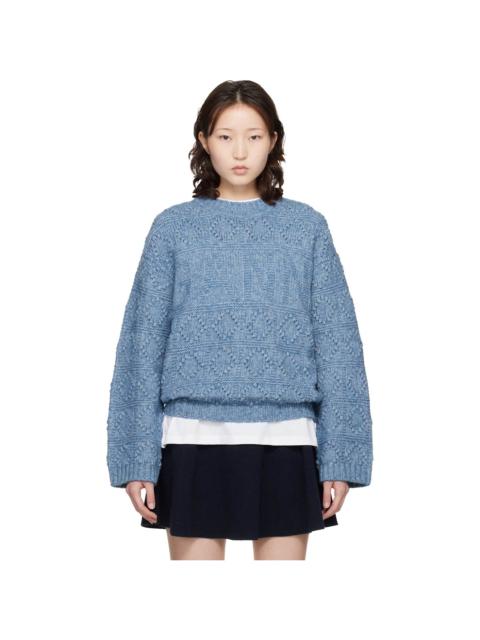 GANNI Blue Cotton Wool Bubble Sweater