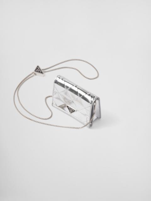 Prada Metallic leather card holder with shoulder strap