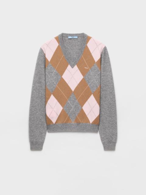 Prada Argyle cashmere V-neck sweater