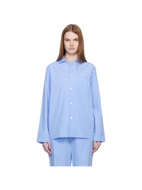 TEKLA Blue Poplin Long-Sleeved Pyjama Shirt