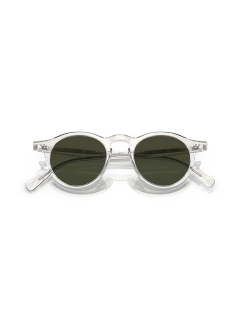 OP-13 47mm Polarized Round Sunglasses in Dark Grey/Transparent