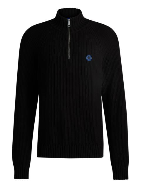 HUGO QUARTER-ZIP RELAXED-FIT SWEATER IN RIBBED-KNIT COTTON