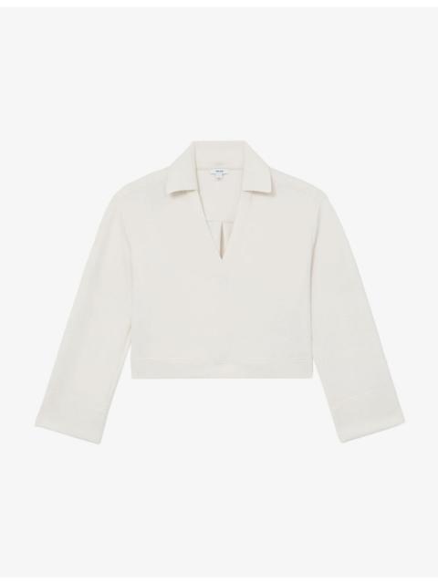 REISS Bea Premium Interlock Open-Collar Sweatshirt