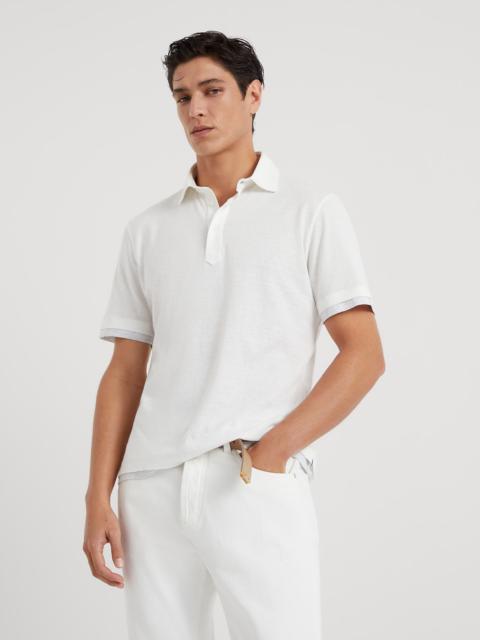 Linen and cotton jersey shirt-style collar polo with faux-layering
