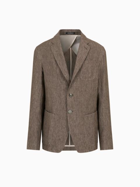 EMPORIO ARMANI Single-breasted jacket in faded linen with a crêpe texture