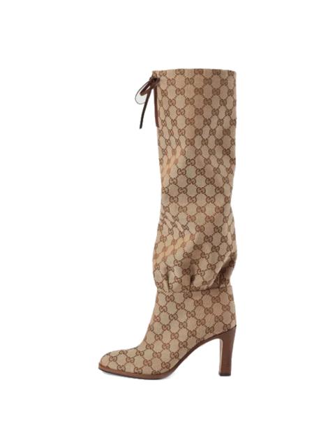 GUCCI (WMNS) Gucci Lisa GG Canvas Mid-Heel Boots 'Beige Ebony' 551149-KY9V0-9770
