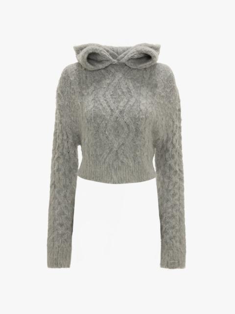 Victoria Beckham Cropped Cable Jumper In Grey Melange
