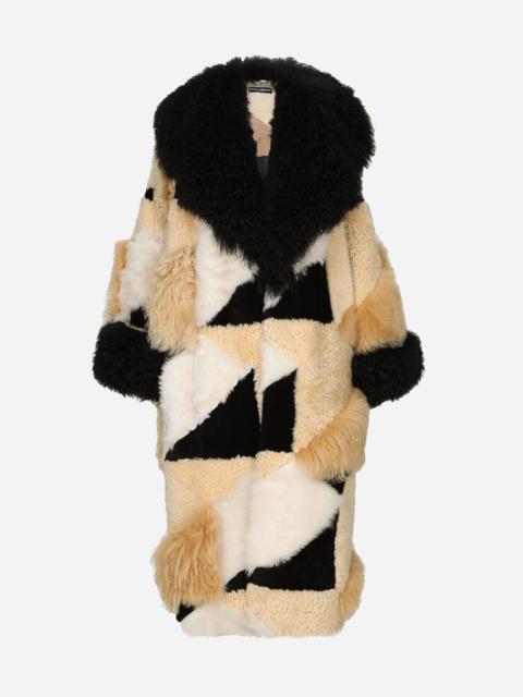 Dolce & Gabbana Long patchwork sheepskin coat