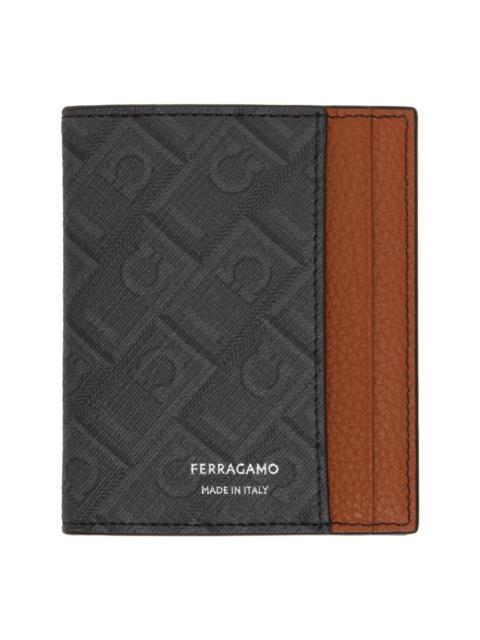 FERRAGAMO Gray & Brown Monogram Bifold Card Holder