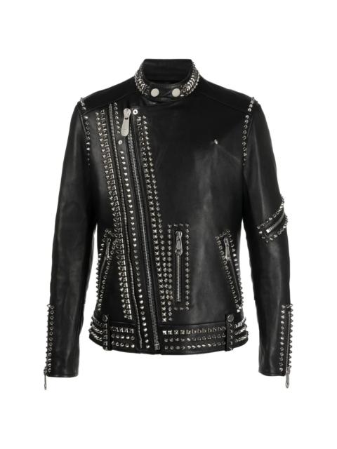 Rockstud-embellished leather biker jacket