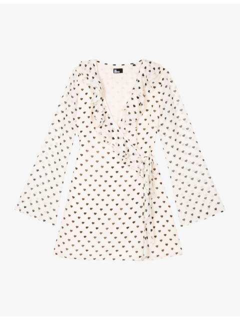 The Kooples Wrapover Heart-Print Woven Mini Dress