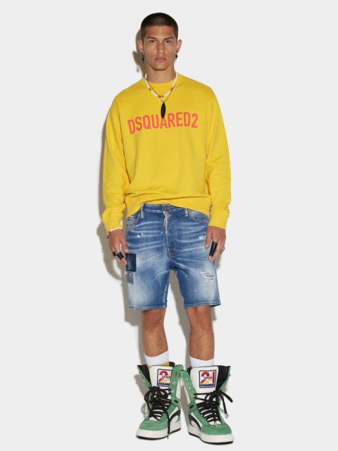 DSQUARED2 MEDIUM DENIM PATCHES WASH MARINE SHORTS