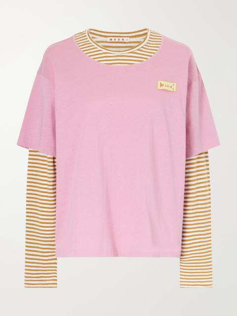 Marni Appliquéd Striped Linen And Cotton-blend T-shirt
