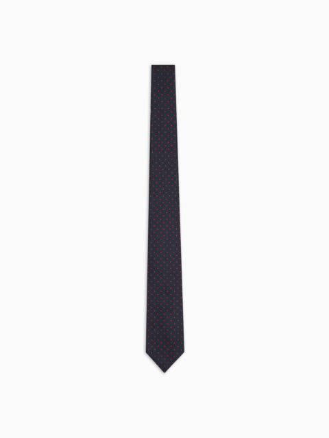 EMPORIO ARMANI Pure silk tie with jacquard polka dot-effect micro-check