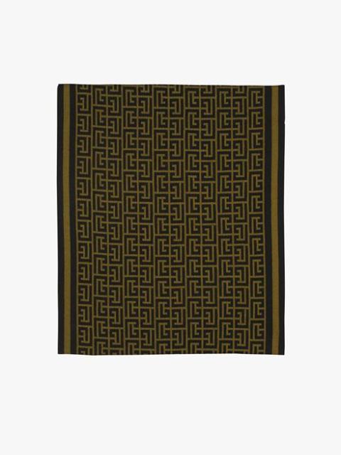 Balmain Khaki and black wool scarf with Balmain monogram pattern
