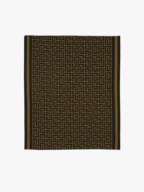 Balmain Khaki and black wool scarf with Balmain monogram pattern