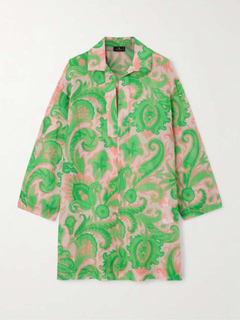 Etro Printed cotton and silk-blend mini shirt dress Green